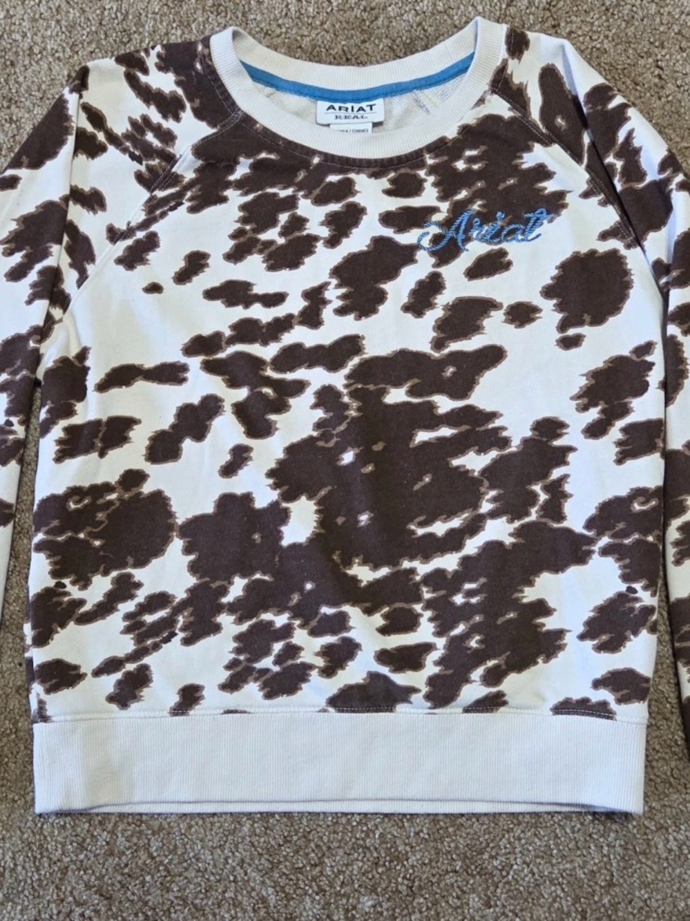 Ariat Ivory and Brown Cow-Print Crewneck Sweatshirt